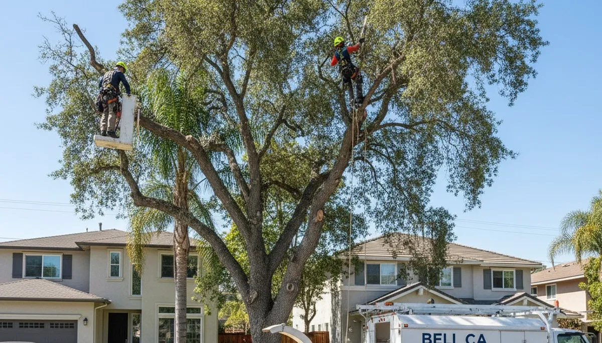 Professional tree removal service in Los Angeles CA safely clearing large oak tree