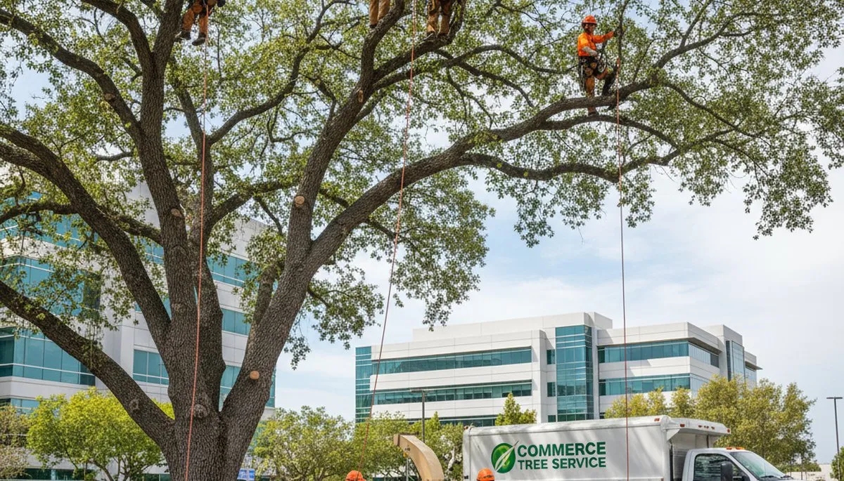 Professional tree removal service in Los Angeles, CA safely cutting down a large oak tree