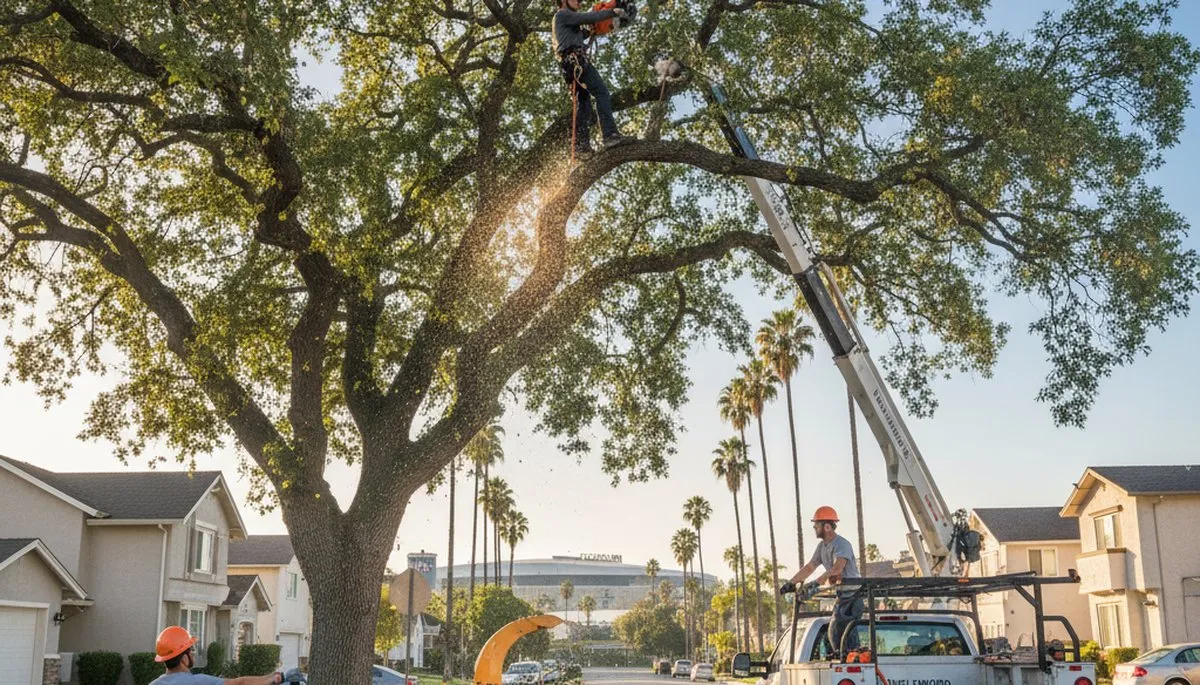 Professional tree removal service in Los Angeles CA safely cutting and clearing large trees